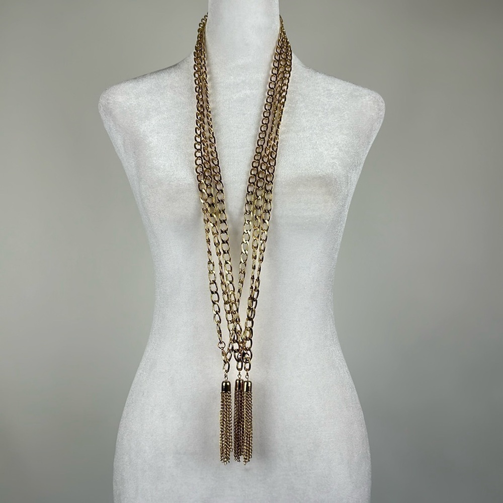 Set of Three Gold Tone Chain Necklaces with Tassels